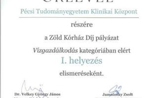Zöld Kórház Díj - vízgazdálkodás 